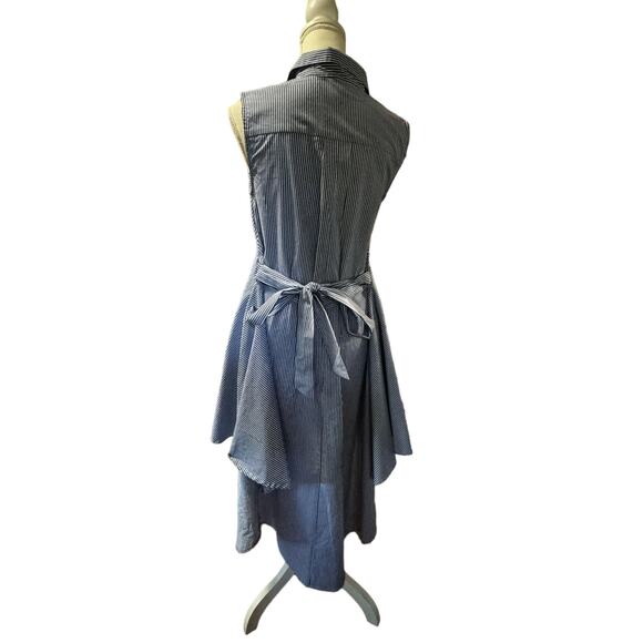 Sleeveless Womens Blue and White Striped Belted Shirt Dress Longer In Back Small - Picture 2 of 8
